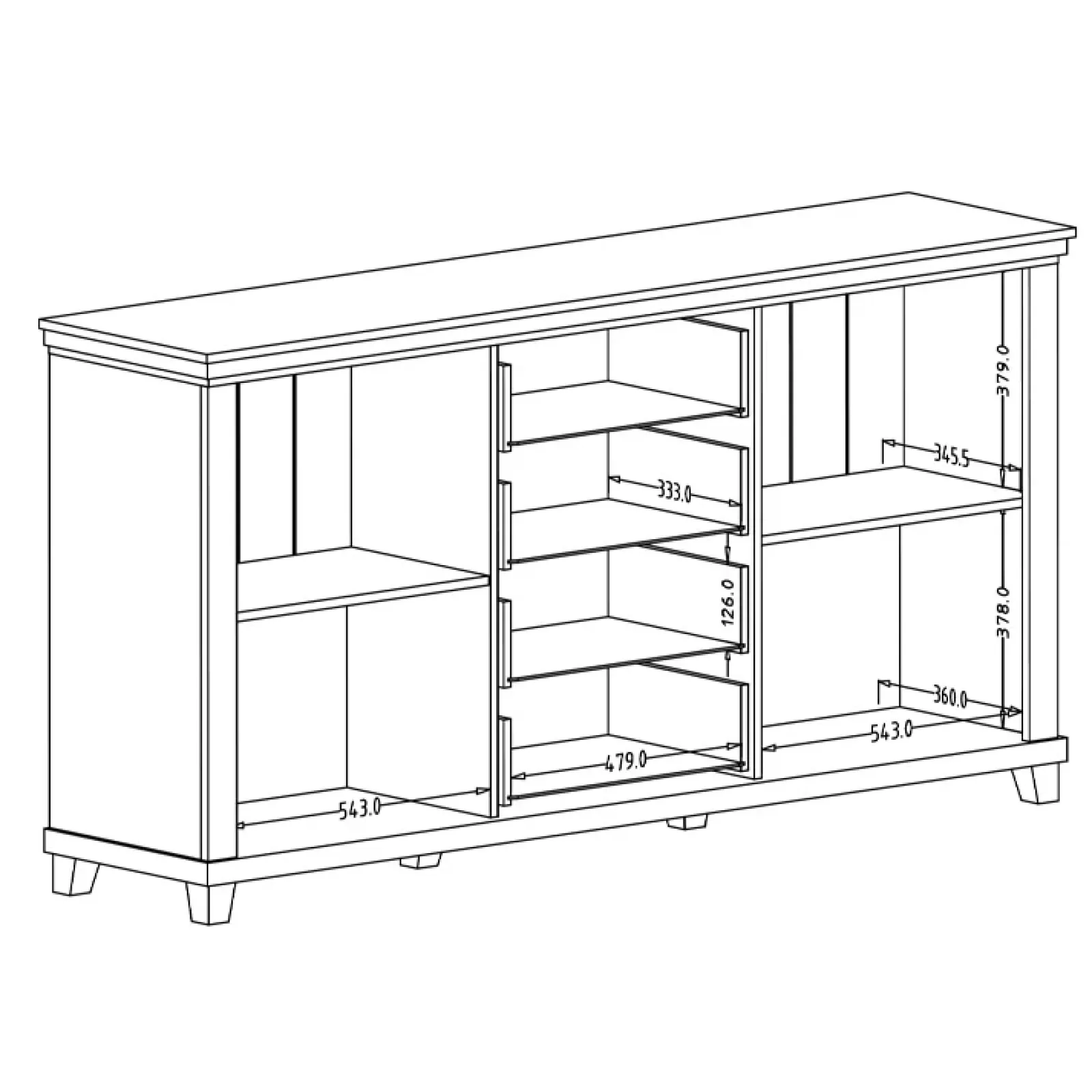Garnero Arredamenti Credenze Moderne|Madie Moderne-Credenza 181x93h cm 2 ante con vetrinetta 4 cassetti verde quercia Texel