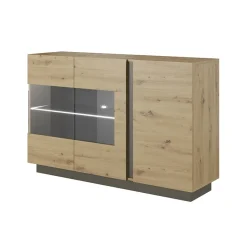 Garnero Arredamenti Credenze Moderne|Madie Moderne-Credenza 138x91h cm 3 ante con vetrina moderna rovere antracite Noa Gihome® Rovere - Antracite