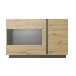 Garnero Arredamenti Credenze Moderne|Madie Moderne-Credenza 138x91h cm 3 ante con vetrina moderna rovere antracite Noa Gihome® Rovere - Antracite