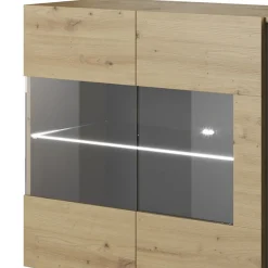 Garnero Arredamenti Credenze Moderne|Madie Moderne-Credenza 138x91h cm 3 ante con vetrina moderna rovere antracite Noa Gihome® Rovere - Antracite