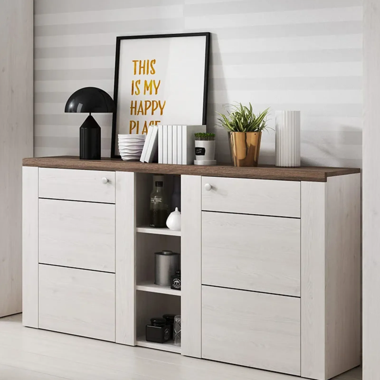 Garnero Arredamenti Credenze Moderne|Madie Moderne-Credenza 155x85h cm 2 ante moderna pino bianco rovere Paloma 2