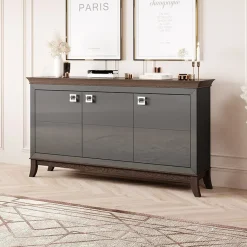 Garnero Arredamenti Credenze Moderne-Credenza 160x92h cm 3 ante moderna antracite lucido rovere scuro Umag Antracite - Wengè
