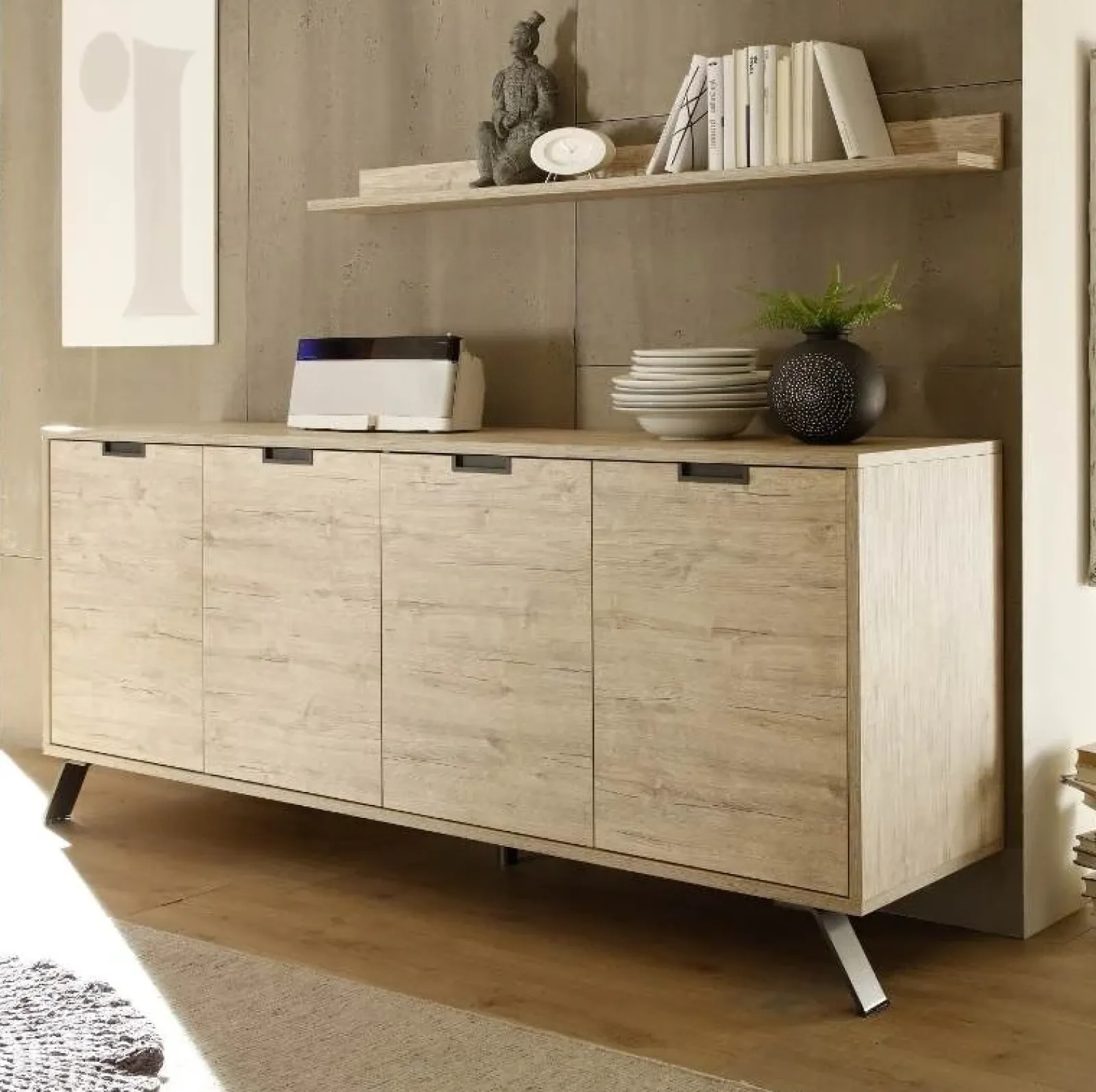 Garnero Arredamenti Credenze Moderne|Madie Moderne-Credenza 206x86h cm 4 ante moderna sherwook oak Juvena