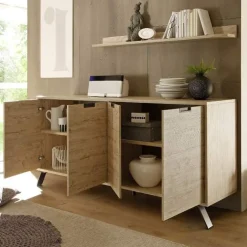 Garnero Arredamenti Credenze Moderne|Madie Moderne-Credenza 206x86h cm 4 ante moderna sherwook oak Juvena