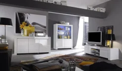 Garnero Arredamenti Credenze Moderne|Madie Moderne-Credenza 162x82h cm 3 ante moderna soggiorno bianco lucido Essential