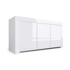 Garnero Arredamenti Credenze Moderne|Madie Moderne-Credenza 162x82h cm 3 ante moderna soggiorno bianco lucido Essential