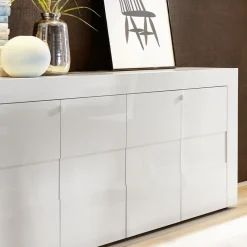 Garnero Arredamenti Credenze Moderne|Madie Moderne-Credenza 181x84h cm 4 ante moderna bianco laccato lucido Easy