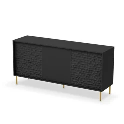 Garnero Arredamenti Credenze Moderne-Credenza 155x73h cm 3 ante moderna soggiorno nero oro Osaka