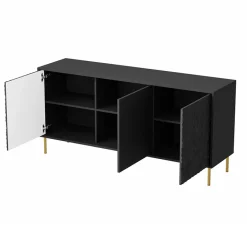 Garnero Arredamenti Credenze Moderne-Credenza 155x73h cm 3 ante moderna soggiorno nero oro Osaka