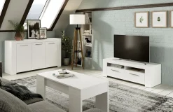 Garnero Arredamenti Credenze Moderne|Madie Moderne-Credenza 144x80h cm 3 ante moderna soggiorno bianco opaco Creta