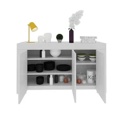 Garnero Arredamenti Credenze Moderne|Madie Moderne-Credenza 144x80h cm 3 ante moderna soggiorno bianco opaco Creta