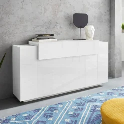 Garnero Arredamenti Credenze Moderne|Madie Moderne-Credenza 160x86h cm 3 ante moderna Milos Gihome® Bianco Lucido