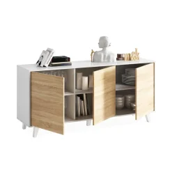 Garnero Arredamenti Credenze Moderne|Madie Moderne-Credenza 154x75h cm 3 ante moderna bianco lucido rovere Erica Gihome®