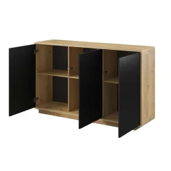 Garnero Arredamenti Credenze Moderne|Madie Moderne-Credenza 160x75h cm 3 ante moderna nero opaco rovere Esmond