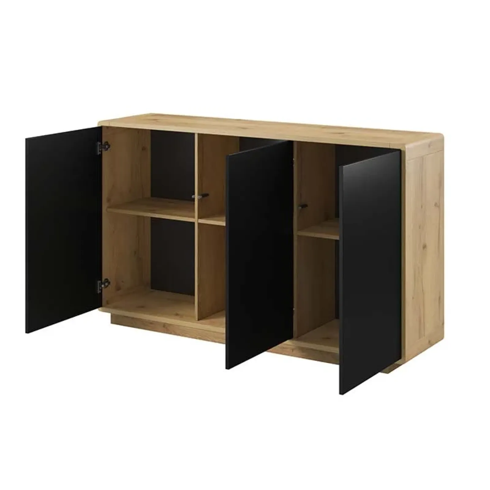 Garnero Arredamenti Credenze Moderne|Madie Moderne-Credenza 160x75h cm 3 ante moderna nero opaco rovere Esmond