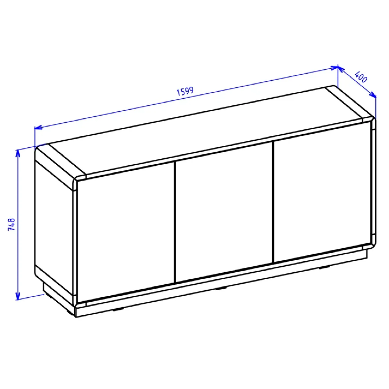 Garnero Arredamenti Credenze Moderne|Madie Moderne-Credenza 160x75h cm 3 ante moderna nero opaco rovere Esmond