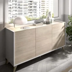 Garnero Arredamenti Credenze Moderne|Madie Moderne-Credenza 155x75h cm 3 ante moderna rovere bianco opaco Elmer Rovere - Bianco opaco