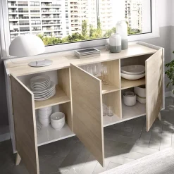 Garnero Arredamenti Credenze Moderne|Madie Moderne-Credenza 155x75h cm 3 ante moderna rovere bianco opaco Elmer Rovere - Bianco opaco