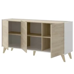Garnero Arredamenti Credenze Moderne|Madie Moderne-Credenza 155x75h cm 3 ante moderna rovere bianco opaco Elmer Rovere - Bianco opaco