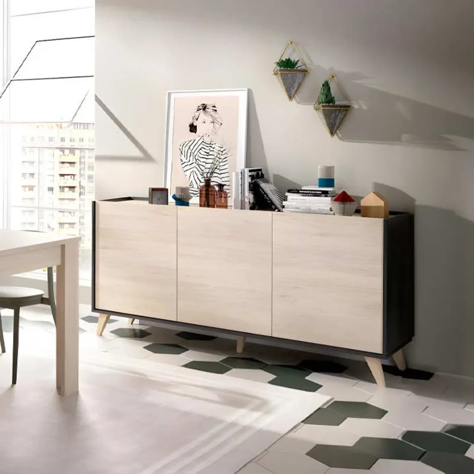 Garnero Arredamenti Credenze Moderne|Madie Moderne-Credenza 155x75h cm 3 ante moderna ante rovere grafite Elmer Rovere - Grafite