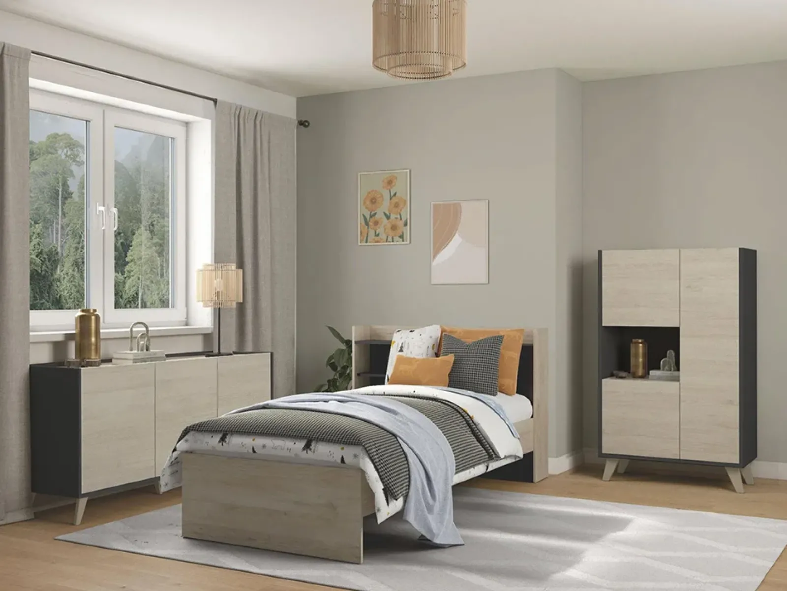 Garnero Arredamenti Credenze Moderne|Madie Moderne-Credenza 155x75h cm 3 ante moderna ante rovere grafite Elmer Rovere - Grafite