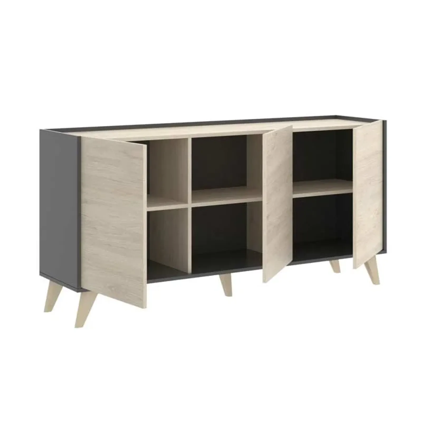 Garnero Arredamenti Credenze Moderne|Madie Moderne-Credenza 155x75h cm 3 ante moderna ante rovere grafite Elmer Rovere - Grafite