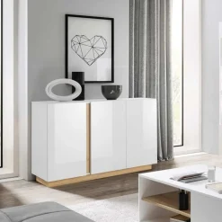 Garnero Arredamenti Credenze Moderne|Madie Moderne-Credenza 138x91h cm 3 ante moderna soggiorno bianco rovere Noa Gihome®