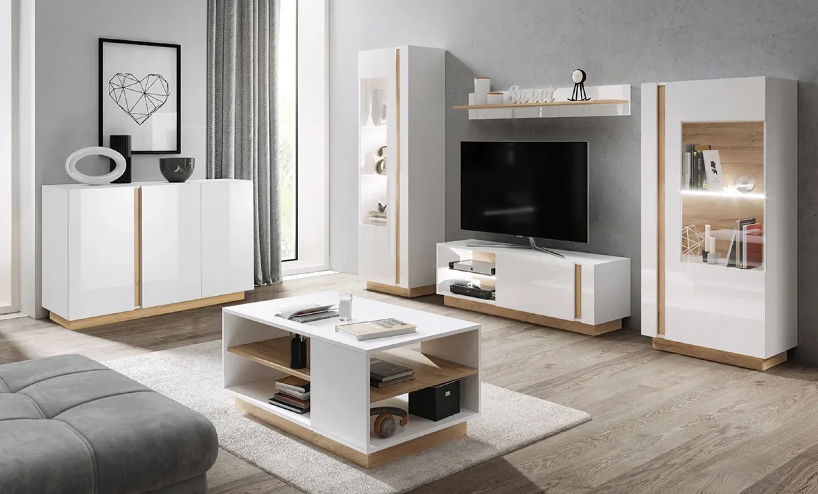 Garnero Arredamenti Credenze Moderne|Madie Moderne-Credenza 138x91h cm 3 ante moderna soggiorno bianco rovere Noa Gihome®