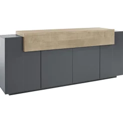 Garnero Arredamenti Credenze Moderne|Madie Moderne-Credenza 200x86h cm 4 ante moderna antracite rovere Milos Gihome® Rovere Rustico - Antracite