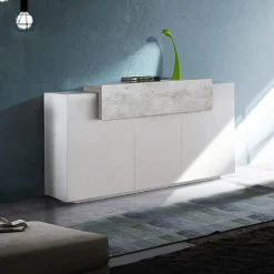 Garnero Arredamenti Credenze Moderne|Madie Moderne-Credenza 160x86h cm 3 ante moderna bianco lucido cemento Milos Gihome® Cemento - Bianco Lucido
