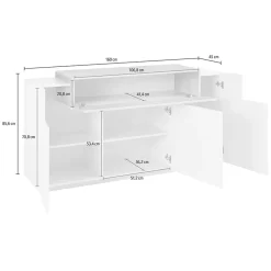 Garnero Arredamenti Credenze Moderne|Madie Moderne-Credenza 160x86h cm 3 ante moderna bianco lucido cemento Milos Gihome® Cemento - Bianco Lucido