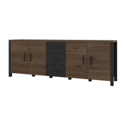Garnero Arredamenti Credenze Moderne|Madie Moderne-Credenza 220x79h cm 4 ante moderna rovere scuro nero Nebraska Noce - Nero opaco