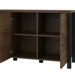 Garnero Arredamenti Credenze Moderne|Madie Moderne-Credenza 220x79h cm 4 ante moderna rovere scuro nero Nebraska Noce - Nero opaco