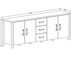 Garnero Arredamenti Credenze Moderne|Madie Moderne-Credenza 220x79h cm 4 ante moderna rovere scuro nero Nebraska Noce - Nero opaco