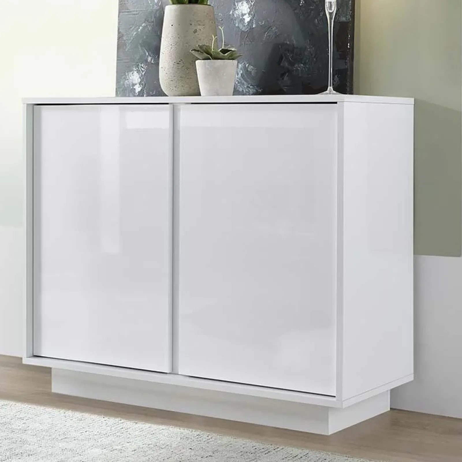 Garnero Arredamenti Credenze Moderne|Madie Moderne-Credenza 92x79h cm 2 ante moderna soggiorno bianco lucido Spirit