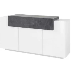 Garnero Arredamenti Credenze Moderne|Madie Moderne-Credenza 160x86h cm 3 ante moderna bianco ossido Milos Gihome® Ossido - Bianco Lucido