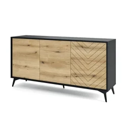 Garnero Arredamenti Credenze Moderne-Credenza 154x77h cm 3 ante moderna soggiorno quercia nero Becca