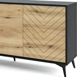 Garnero Arredamenti Credenze Moderne-Credenza 154x77h cm 3 ante moderna soggiorno quercia nero Becca