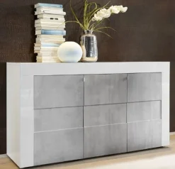 Garnero Arredamenti Credenze Moderne|Madie Moderne-Credenza 138x84h cm 3 ante moderna bianco lucido cemento Easy