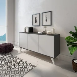 Garnero Arredamenti Credenze Moderne|Madie Moderne-Credenza 154x72h cm 3 ante moderna grafite bianco frassinato Divine Bianco Frassinato - Grafite
