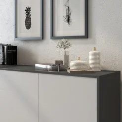 Garnero Arredamenti Credenze Moderne|Madie Moderne-Credenza 154x72h cm 3 ante moderna grafite bianco frassinato Divine Bianco Frassinato - Grafite
