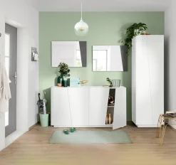 Garnero Arredamenti Credenze Moderne|Madie Moderne-Credenza 159x86h cm 4 ante moderna Candia Gihome® Bianco Lucido