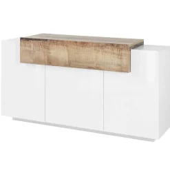 Garnero Arredamenti Credenze Moderne|Madie Moderne-Credenza 160x86h cm 3 ante moderna bianco pero Milos Gihome® Bianco Lucido - Rovere Rustico
