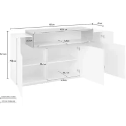 Garnero Arredamenti Credenze Moderne|Madie Moderne-Credenza 160x86h cm 3 ante moderna bianco pero Milos Gihome® Bianco Lucido - Rovere Rustico