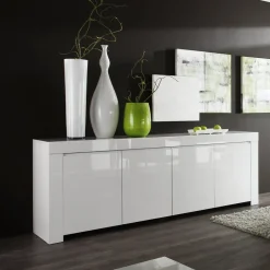 Garnero Arredamenti Credenze Moderne|Madie Moderne-Credenza 210x82h cm 4 ante moderna bianco lucido Essential