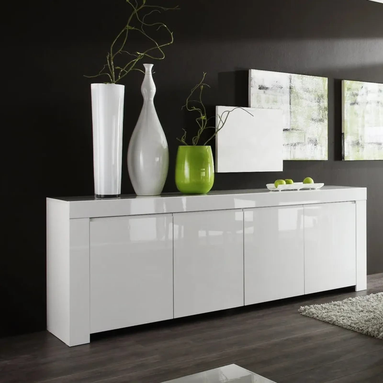 Garnero Arredamenti Credenze Moderne|Madie Moderne-Credenza 210x82h cm 4 ante moderna bianco lucido Essential