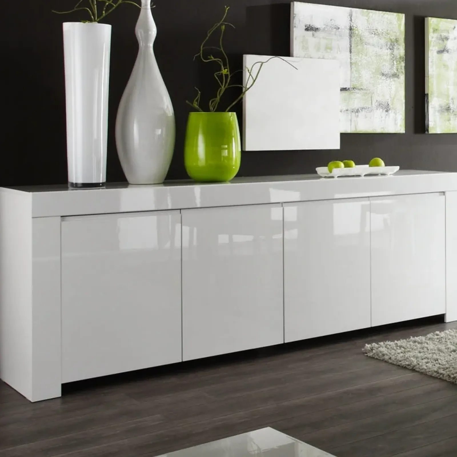 Garnero Arredamenti Credenze Moderne|Madie Moderne-Credenza 210x82h cm 4 ante moderna bianco lucido Essential