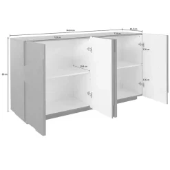 Garnero Arredamenti Credenze Moderne|Madie Moderne-Credenza 163x86h cm 4 ante moderna Zenzero Gihome® Bianco Lucido