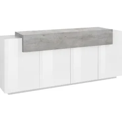 Garnero Arredamenti Credenze Moderne|Madie Moderne-Credenza 200x86h cm 4 ante moderna bianco lucido cemento Milos Gihome® Cemento - Bianco Lucido