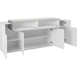 Garnero Arredamenti Credenze Moderne|Madie Moderne-Credenza 200x86h cm 4 ante moderna bianco lucido cemento Milos Gihome® Cemento - Bianco Lucido